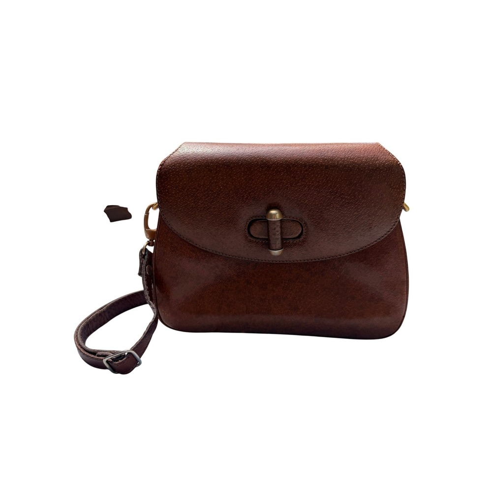 Vintage Gucci 1970s Brown Leather Mini Bag Bamboo Precursor Crossbody Purse - Picture 2 of 11